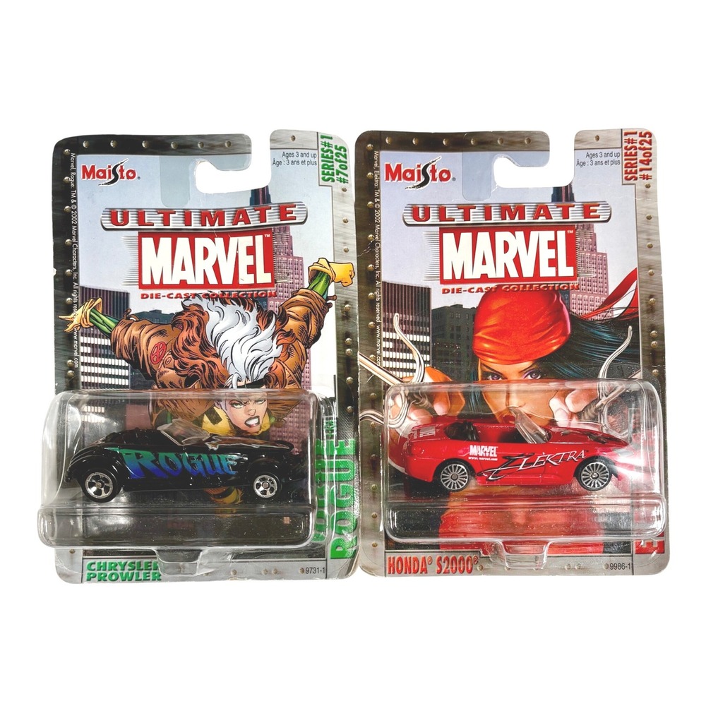ROGUE Chrysler Prowler & ELEKTRA Honda S2000 Maisto 2002 Ultimate Marvel DieCast